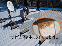 折半屋根の錆と専用のルーフスターを塗装する職人