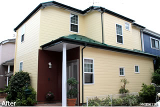 塗装後、黄色は薄い卵色屋根の濃い緑とマッチ